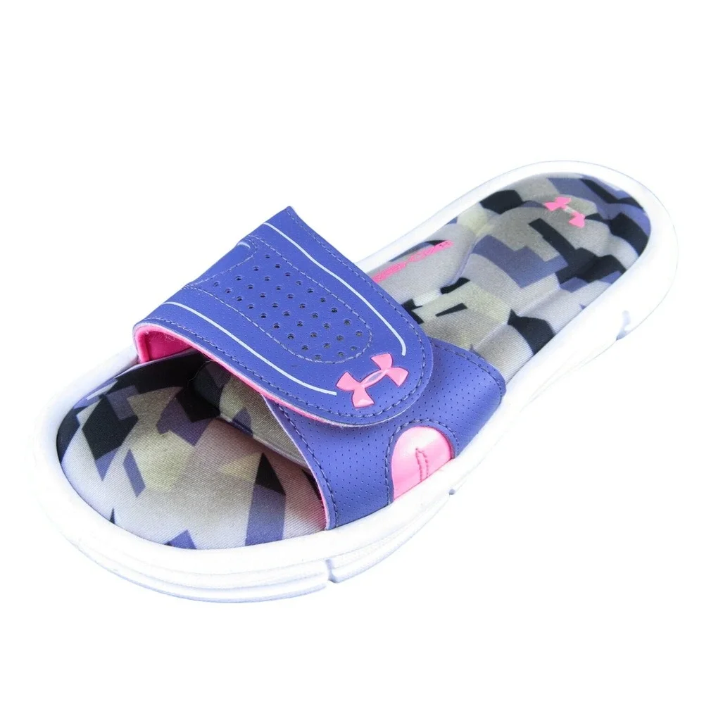 Under Armour‎ Youth Girls Slide Shoes Purple Synthetic Hook & Loop Size 2 Medium